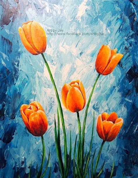 Original Painting Orange Tulips Acrylic Large Wall Art 16x20 | Acrylics ...