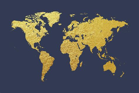 World Map Gold Foil Digital Art by Michael Tompsett - Pixels