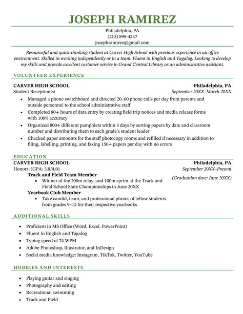 Sample Resume For Beginners