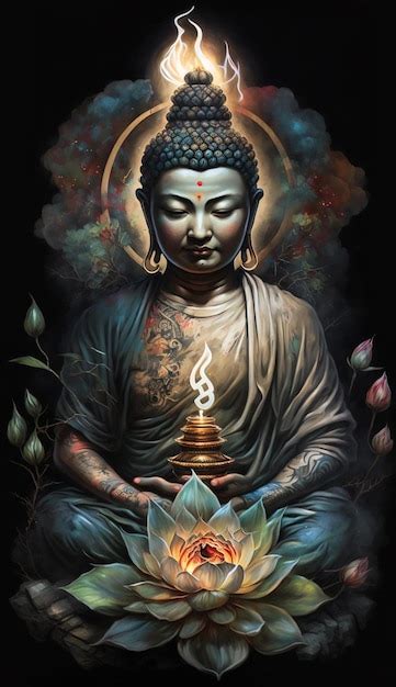 Premium AI Image | A painting of a buddha with a lotus flower in the ...