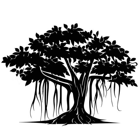 Banyan Tree black and white png clipart transparent background free ...