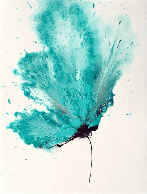 Art Abstract Flower Painting Teal Blue 18 x 24 Original Floral Wall Art ...