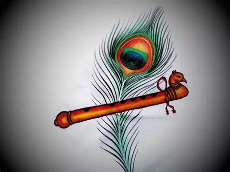 Krishna Flute With Peacock Feather Painting | Krishna painting, Flute ...