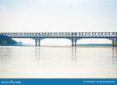 Steel Bridge Over the Irrawaddy River in Mandalay, Myanmar, Burma. Copy ...