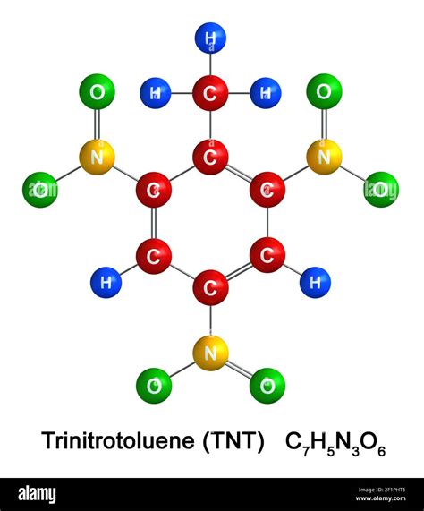 3d render of molecular structure of Trinitrotoluene isolated over white ...