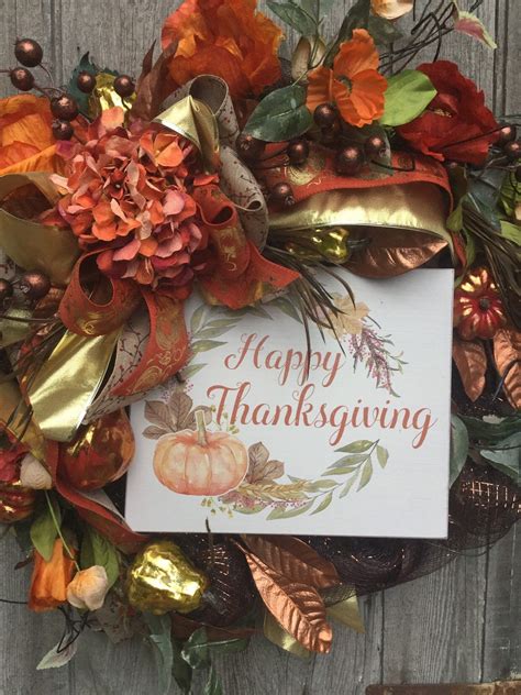 HAPPY THANKSGIVING wreath with foliage and flowers | Etsy | Happy ...