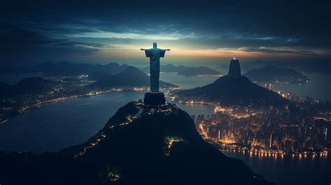 Premium AI Image | Night view of Christ the Redeemer