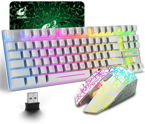 ZIYOULANG Wireless Gaming Keyboard and Mouse Combo with 87 Key Rainbow ...