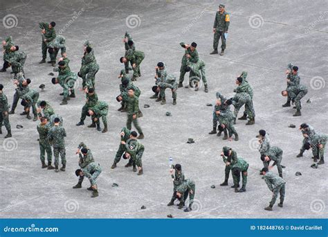 Soldiers in Taiwan Military Uniforms Practicing Fighting Techniques ...