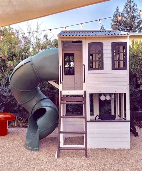 Farmhouse Style Outdoor Playhouse - Two Story with Slide in 2020 ...