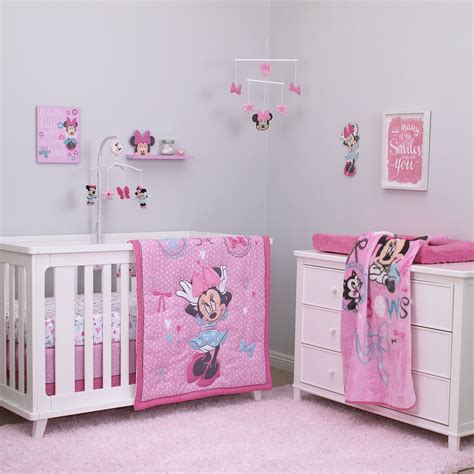 Disney Baby Minnie Mouse All About Bows 4 Piece Nursery Crib Bedding ...