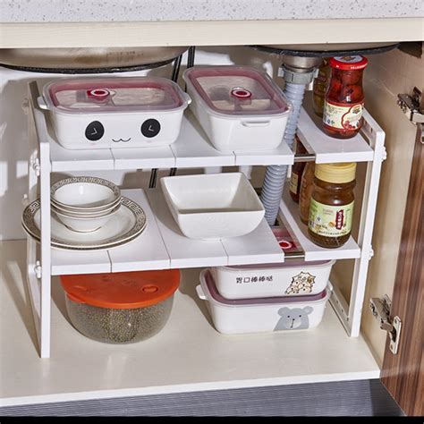 Under Sink 2 Tier Expandable Shelf Organizer Rack Storage Kitchen Tool ...