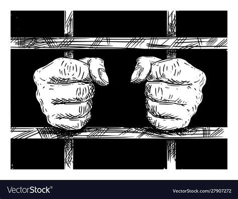 Vector black and white artistic drawing of hands of prisoner in prison ...