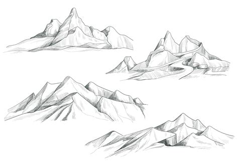 Hand Drawing Mountain Landscape Set Sketch Design 1335153 Vector Art at ...