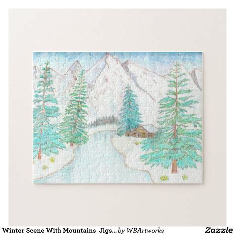 Winter Scene With Mountains Jigsaw Puzzle | Zazzle.com | Winter scenes ...