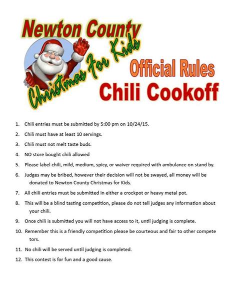 Chili Cookoff Official Rules & Silent Auction Items | Chili cook off ...