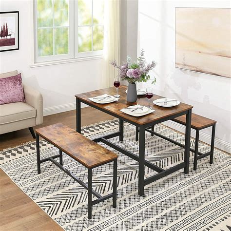 Dining Table with 2 Bench, Space Saving Dining Table Set, Modern Soho ...