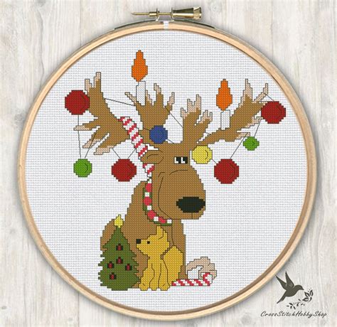 Christmas Cross Stitch Pattern Elk / Reindeer Cute Needlecraft