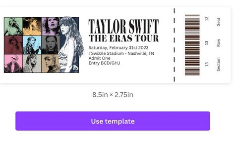 Taylor Swift the Eras Tour 2023 Customizable Ticket Template - Etsy