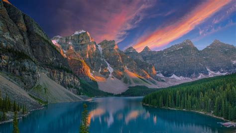 Pink Sunset - | Moraine lake banff, Banff national park, Moraine lake