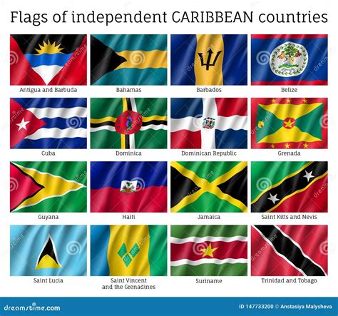 Wavy Flags of Independent Caribbean Countries Stock Vector ...