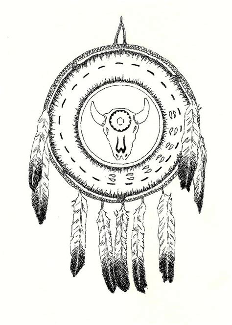 Native American Ceremonial Shield Number 2 Black And White Drawing by ...