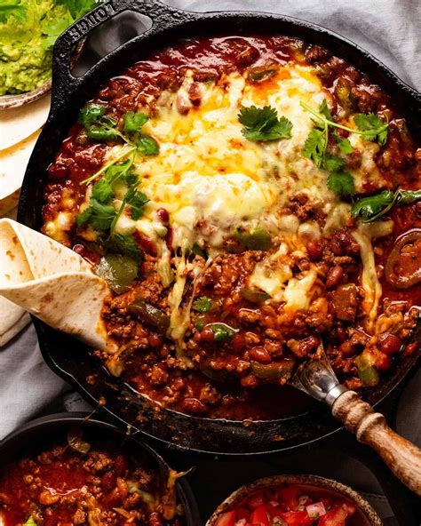 Overhead photo of Cheesy Mexican beef and bean casserole