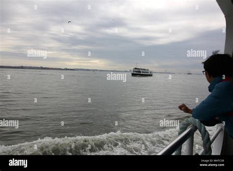 Riding on the ferry in New York Stock Photo - Alamy