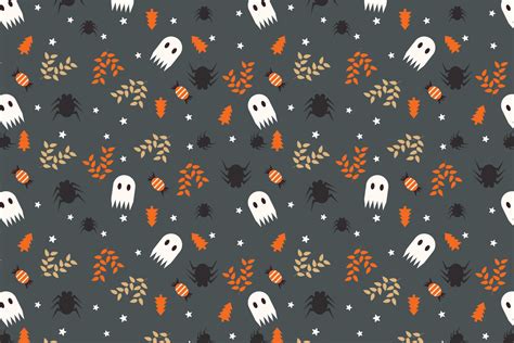 Scary Halloween pattern background with cute ghosts and dead leaves ...