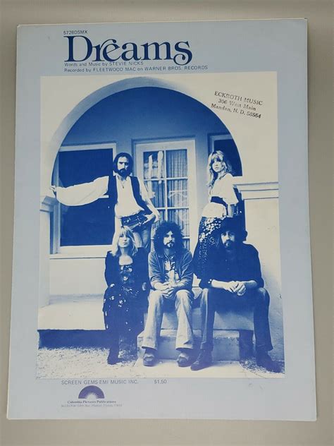 FLEETWOOD MAC - DREAMS - RARE EARLY COVER PHOTO SHEET MUSIC 1977 BLUE ...