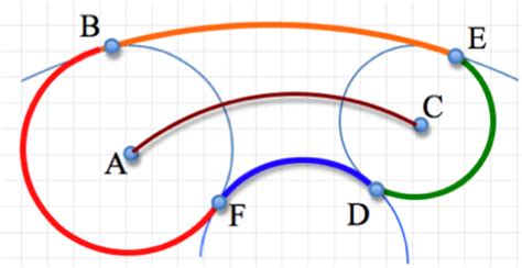 geometry - Calculating a tangent arc between two points on two circles ...