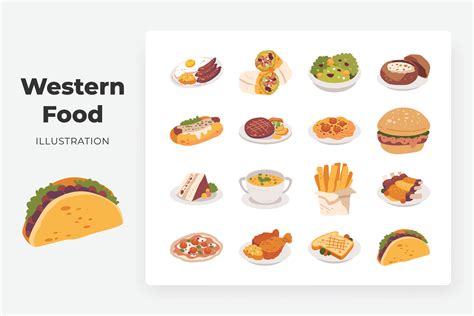 western food flat illustration set 34776275 Vector Art at Vecteezy