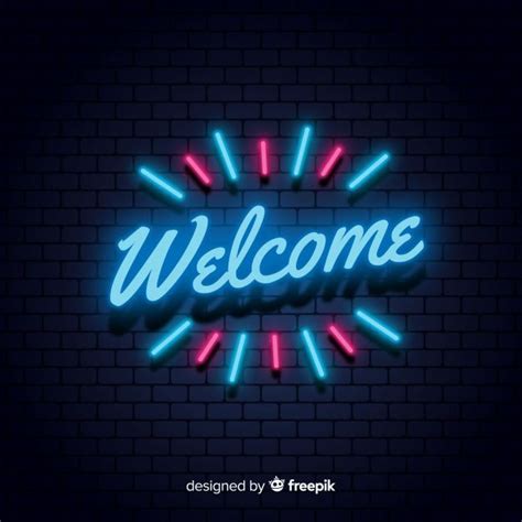 Premium Vector | Modern welcome sign post with neon light style | Neon ...