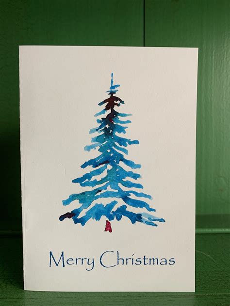 Handmade Watercolor Christmas Card With Christmas Tree C20 - Etsy Canada