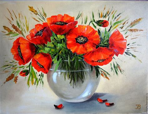 "Red poppies" oil Painting Flowers in a vase – купить на Ярмарке ...