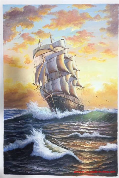 Handmade High Details Ship on Sea Oil Painting on Canvas - Handmade Oil ...