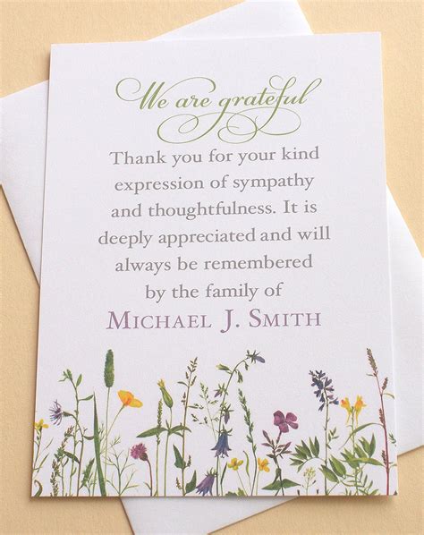 English OR Spanish Sympathy Thank You Cards With Pretty Wild Flowers ...