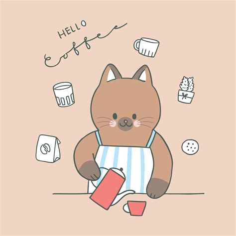 Cartoon cute cat and coffee vector. 621642 Vector Art at Vecteezy