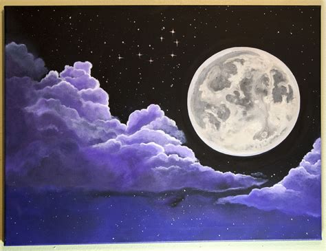 Full Moon with Purple Clouds Original Painting | Painting, Art, Moon ...