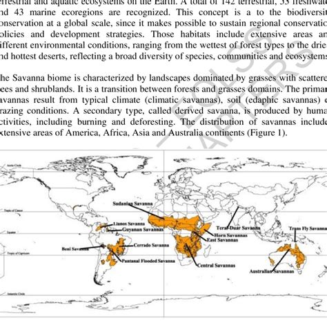 Map of distribution of the savannas in the world, highlighting the ...