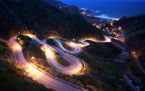 photography, Landscape, Road, Night, Long Exposure, Hairpin Turns ...