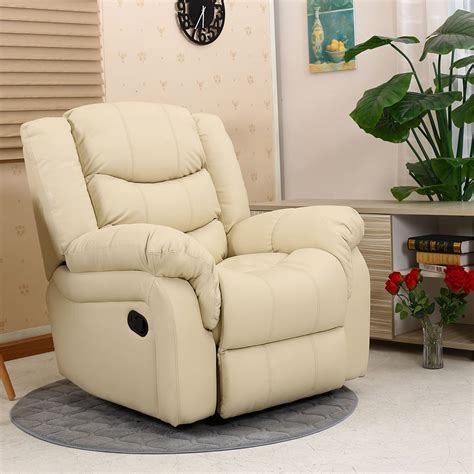 SEATTLE CREAM LEATHER RECLINER ARMCHAIR SOFA HOME LOUNGE CHAIR ...