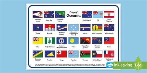 Flags of Oceania Names and Pictures Word Mat (teacher made)