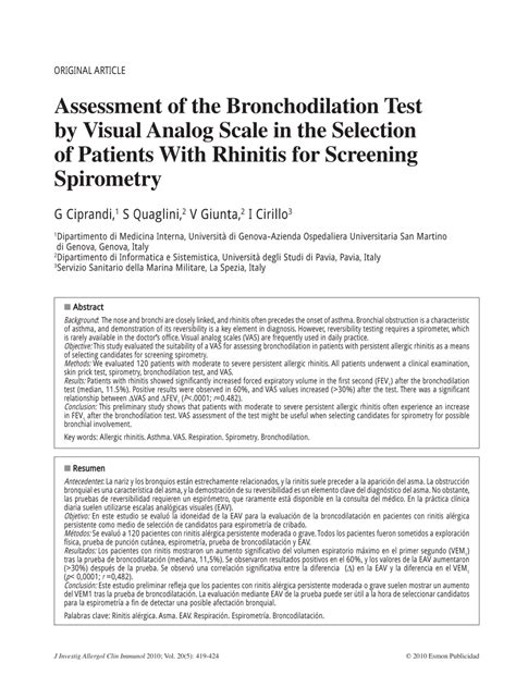 (PDF) Assessment of the Bronchodilation Test by Visual Analog Scale in ...