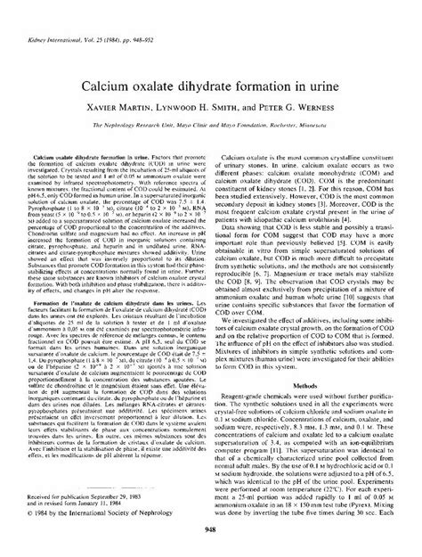 (PDF) Calcium oxalate dihydrate formation in urine - CORE · Calcium ...