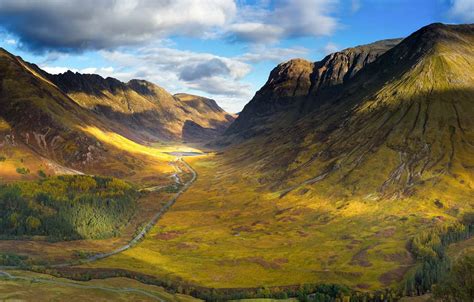 Wallpaper road, mountains, valley, Scotland, Glen Coe in the Highlands ...