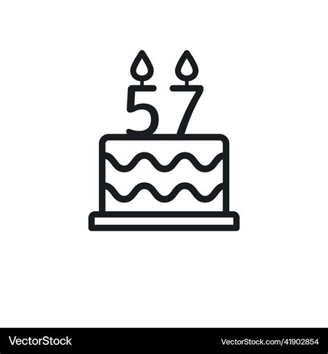 Birthday cake line icon with candle number 57 Vector Image