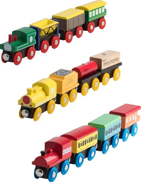 Wooden Train Set 12 Pcs Magnetic Includes 3 Engines-Toy Train Sets for ...