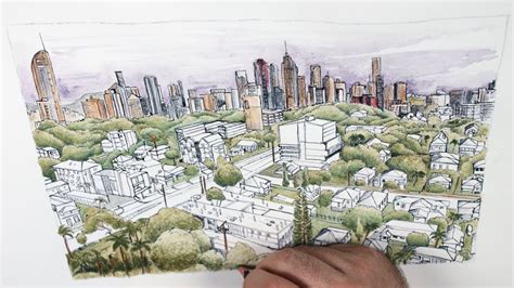 How to Create a Cityscape Drawing in Earth Tones - YouTube