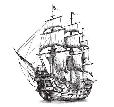 Realistic Pirate Ship Drawing